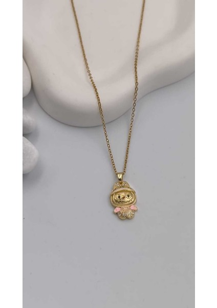 Labubu Bebek Kolye Kararmaz Gold Kadın Çelik Kolye modelleri