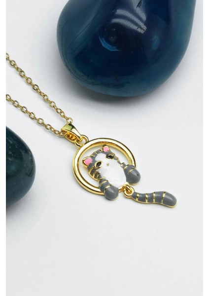 Kuyruğu Sallanan Kedi Kolye Kararmaz Altın Kaplama Kadın Çelik Kolye modelleri