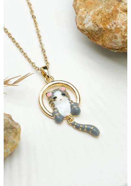 Kuyruğu Sallanan Kedi Kolye Kararmaz Altın Kaplama Kadın Çelik Kolye fırsatları