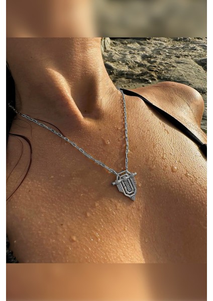 Gümüş Zirkon Taşlı Serenay Kolyesi Kararmaz Çelik Kolye