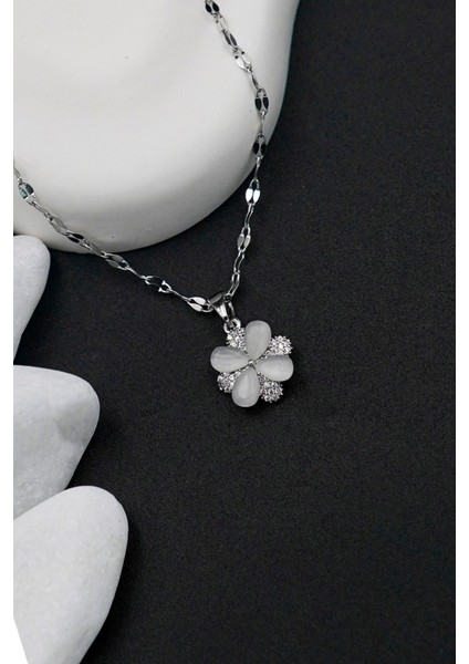 Çiçek Figürlü Zirkon Taşlı Taş Gümüş Paslanmaz Çelik Kadın Kolye fiyatları