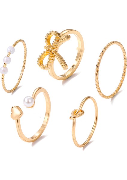5'li Fiyonk Model Kombin Gold Yüzük Set modelleri