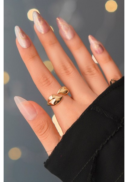 Vip Kadın Minimal Modern Kalp Detaylı Ayarlanabilir Gold Yüzük