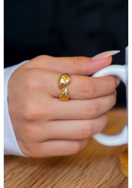 Vip Kadın Minimal Modern Kalp Detaylı Ayarlanabilir Gold Yüzük fiyatları