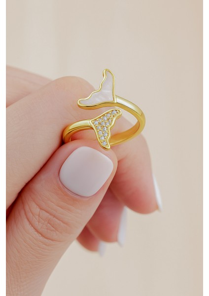 Zirkon Taşlı ve Detaylı Gold Balık Kuyruğu Altın Kaplama Ayarlanabilir Vip Yüzük modelleri