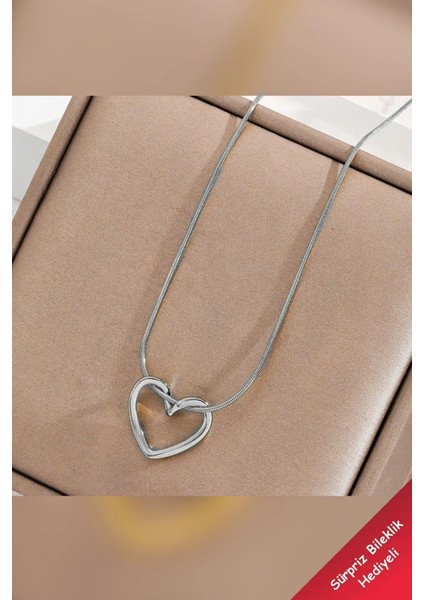 Kadın Paslanmaz Çelik Gümüş Italyan Zincir Kalp Kolye Düğüm Çelik Kolye