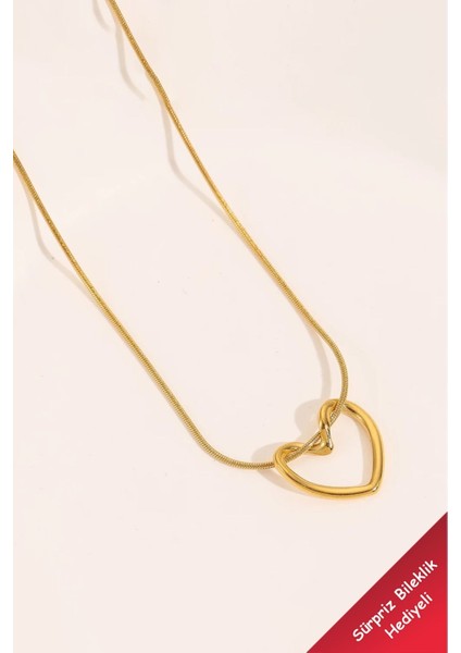 Kadın Paslanmaz Çelik Gold Italyan Zincir Kalp Kolye Düğüm Çelik Kolye