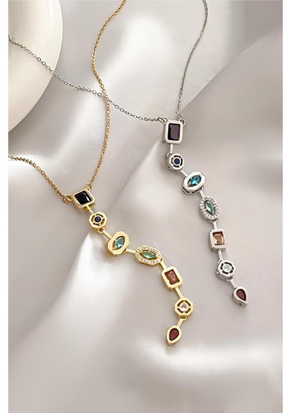 7 Renk Element Kristal Taşlı Y Şekilli Kolye Kararmaz Gümüş Kadın Kristal Taşlı Çelik Kolye fiyatları