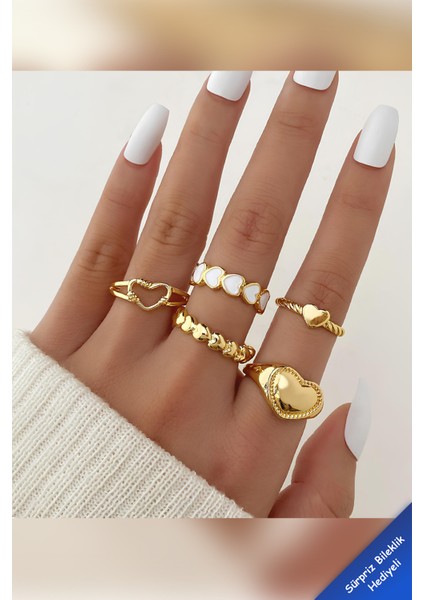 5'li Kalp Model Kombin Gold Yüzük Set fiyatları