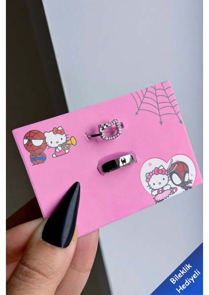 Hello Kitty Spiderman Ayarlanabilir Çift Arkadaşlık Sevgili Yüzük (Ayarlanabilir Yüzük)