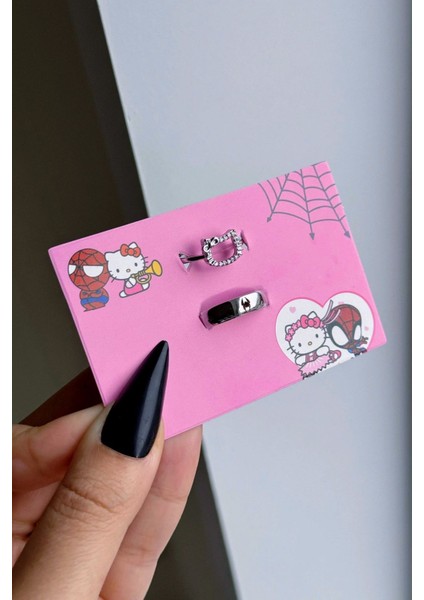 Hello Kitty Spiderman Ayarlanabilir Çift Arkadaşlık Sevgili Yüzük (Ayarlanabilir Yüzük) modelleri