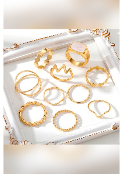 10'lu Kombin Eklem Gold Mineli Yüzük Set modelleri