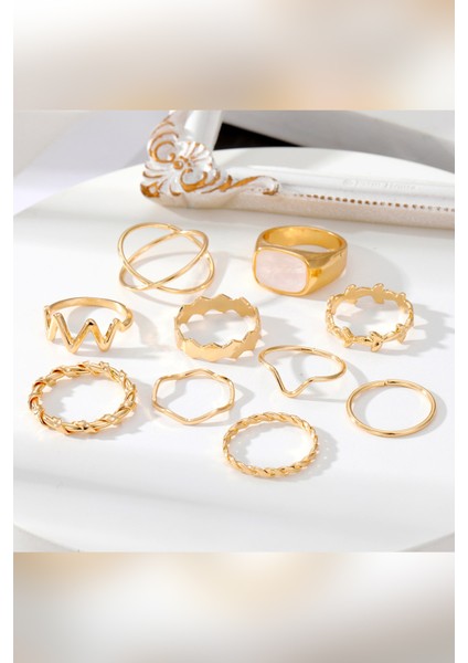 10'lu Kombin Eklem Gold Mineli Yüzük Set fırsatları