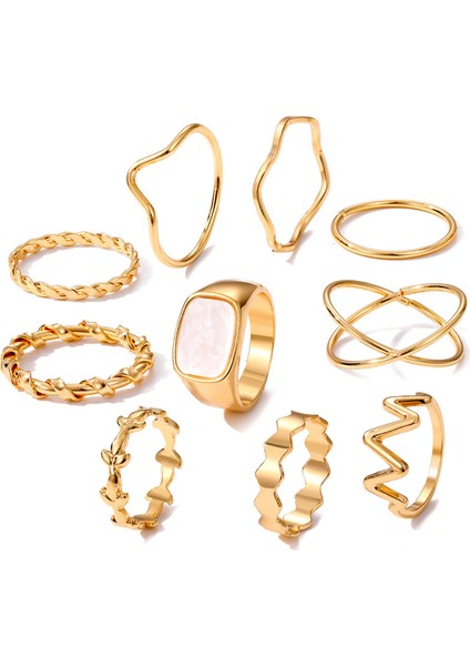 10'lu Kombin Eklem Gold Mineli Yüzük Set indirimleri