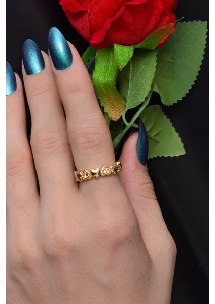 4'lü Gold Yüzük Zirkon Taşlı Fiyonk Sezar Kalp ve Alyans Model Altın Kaplama Yüzük Set fırsatları