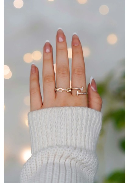 2'li Zirkon Taşlı Zincir ve T Model Gold Ayarlanabilir Kadın Yüzük Set (2 Yüzük) fiyatları