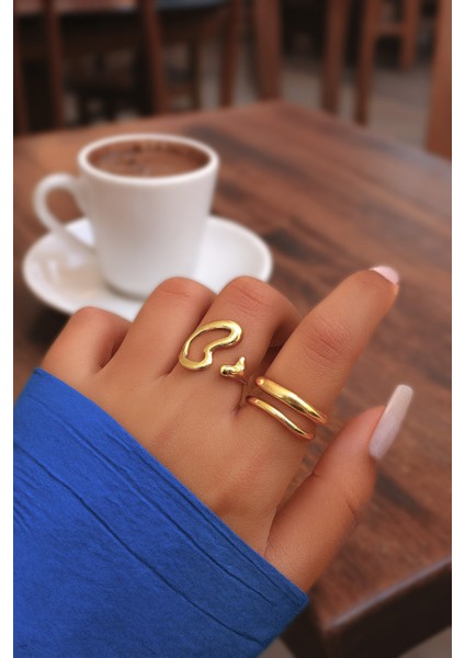 2'li Modern Dalga ve Kalp Açık Form Yüzük Seti Vip Yüzük