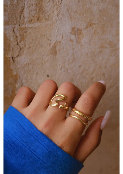 2'li Modern Dalga ve Kalp Açık Form Yüzük Seti Vip Yüzük fiyatları