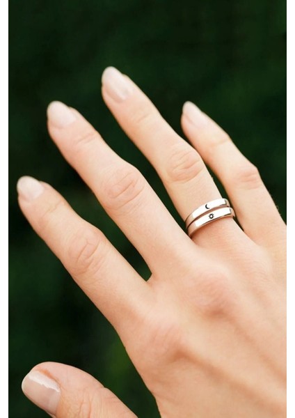 Ay ve Güneş Çift Alyans 2'li Set Gümüş Kaplama Ayarlanabilir Yüzük fiyatları