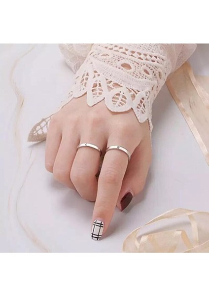 Ay ve Güneş Çift Alyans 2'li Set Gümüş Kaplama Ayarlanabilir Yüzük modelleri