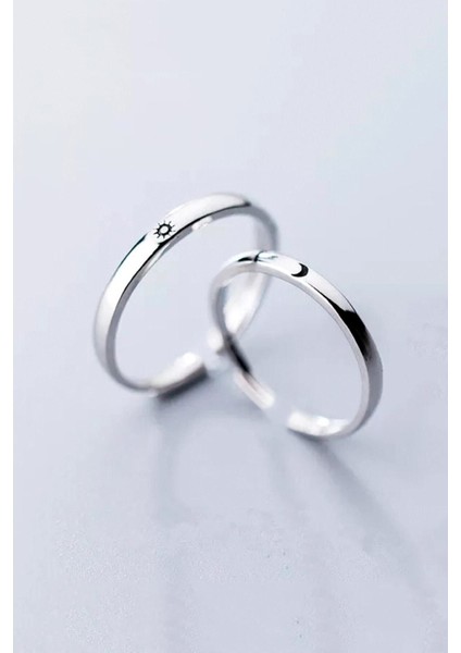 Ay ve Güneş Çift Alyans 2'li Set Gümüş Kaplama Ayarlanabilir Yüzük fırsatları