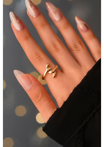 Kadın Gold Minimalist Çapraz Bağ Altın Kaplama Ayarlanabilir Vip Yüzük