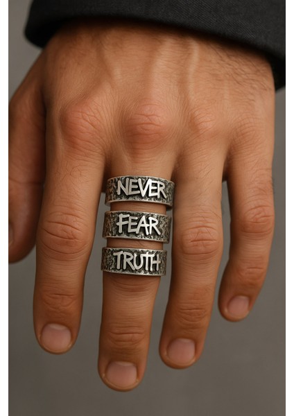 Never Fear Truth Johnny Depp Yüzüğü Erkek Yüzük Seti Gümüş Kaplama Ayarlanabilir Yüzük
