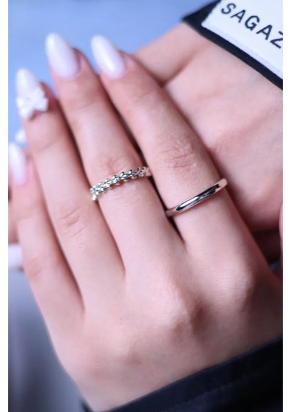 Gümüş Ayarlanabilir Minimal 2'li Yüzük Set