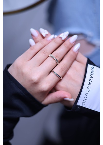 Gümüş Ayarlanabilir Minimal 2'li Yüzük Set modelleri