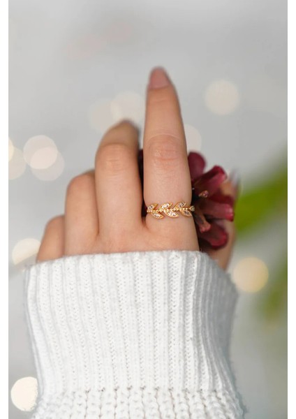 2'li Zirkon Taşlı Su Yolu ve Yaprak Model Gümüş Ayarlanabilir Kadın Yüzük Set (2 Yüzük) modelleri