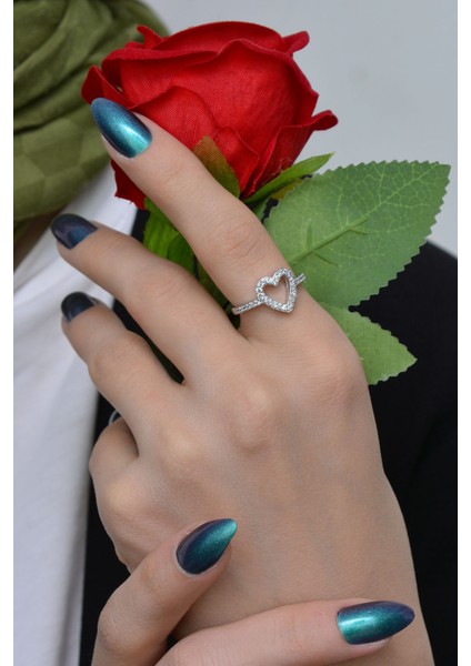 Gümüş Zirkon Taşlı Kalp Model Ayarlanabilir Yüzük fiyatları