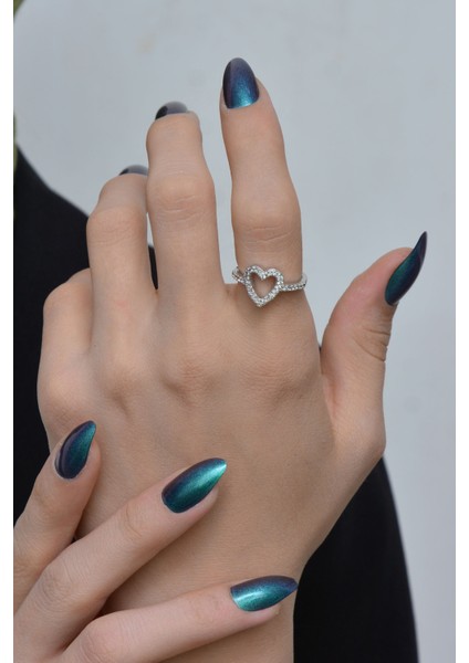 Gümüş Zirkon Taşlı Kalp Model Ayarlanabilir Yüzük modelleri