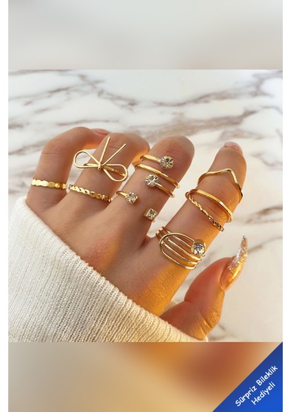 8'li Fiyonk Model Kombin Gold Yüzük Set fiyatları