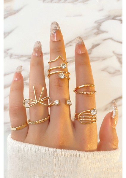 8'li Fiyonk Model Kombin Gold Yüzük Set indirimleri