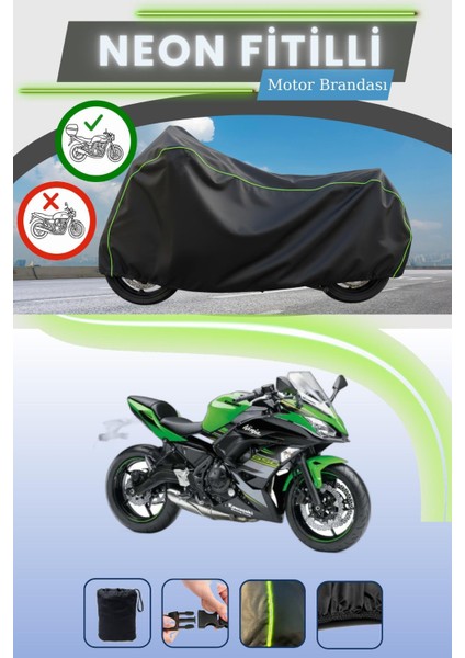 Siyah Arka Çanta Uyumlu Neon Fitilli Kawasaki Ninja 650 Krt Edition Uyumlu Motor Brandası