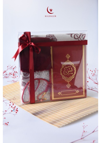 Termo Deri Yasin Kitabı Seccadeli Eşarplı ve Inci Tesbihli Mevlüt Set 1 Adet modelleri