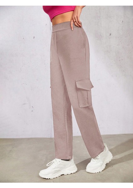 Kadın Camel Beli Lastikli Düz Paça Kargo Pantolon
