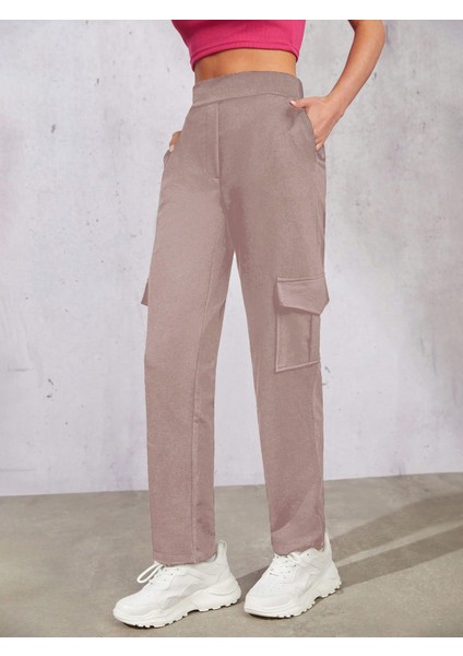 Kadın Camel Beli Lastikli Düz Paça Kargo Pantolon fiyatları