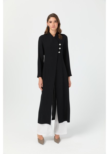 Broş Düğmeli Uzun Yırtmaçlı Pantolonlu Takım Ekru indirimleri