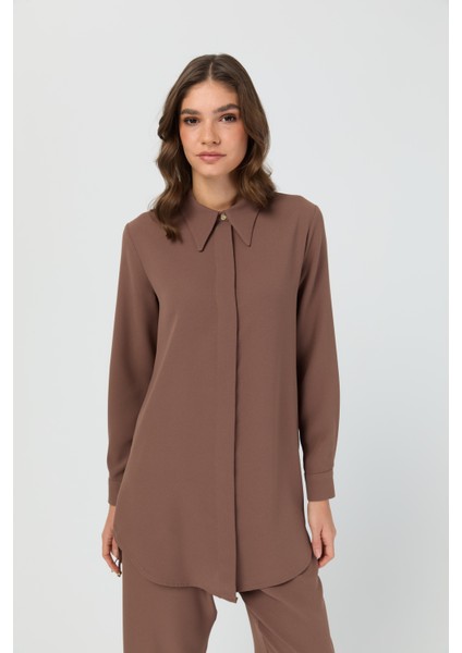 Yandan Büzgü Detaylı Pantolonlu Takım Taba fiyatları