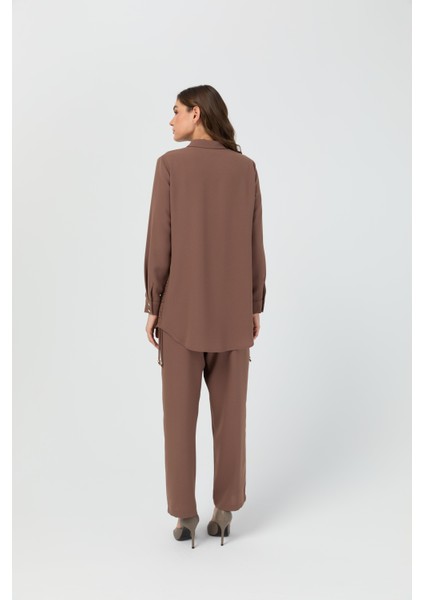Yandan Büzgü Detaylı Pantolonlu Takım Taba indirimleri