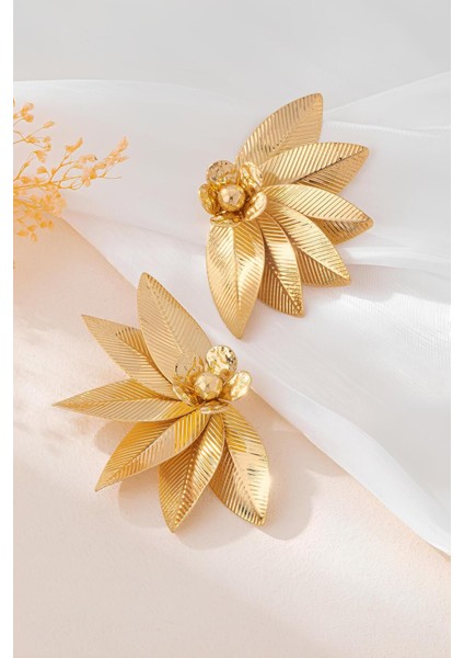 Vintage Yaprak Gold Çiçek Küpe fırsatları
