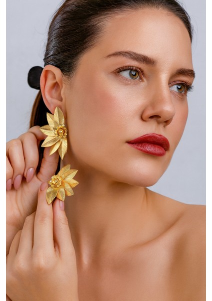 Vintage Yaprak Gold Çiçek Küpe indirimleri