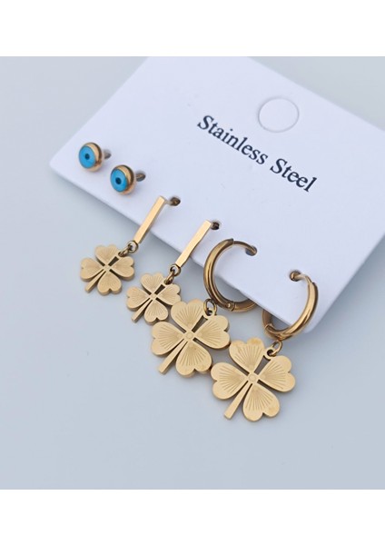 Kararmaz Çelik 6'lı Set Yonca Küpe