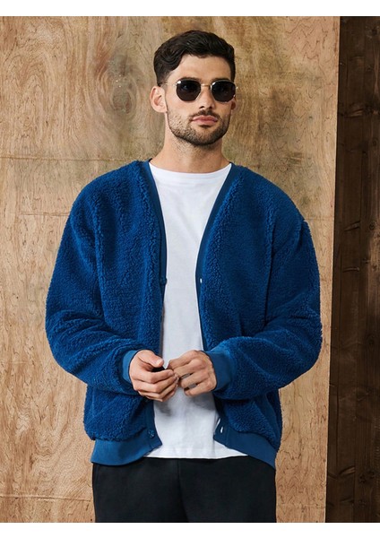 Lacivert V Yaka Düğmeli Peluş Hırka fiyatları
