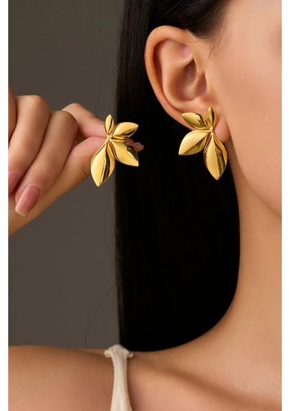 Kararmaz Çelik 4 Yaprak Çiçek Küpe