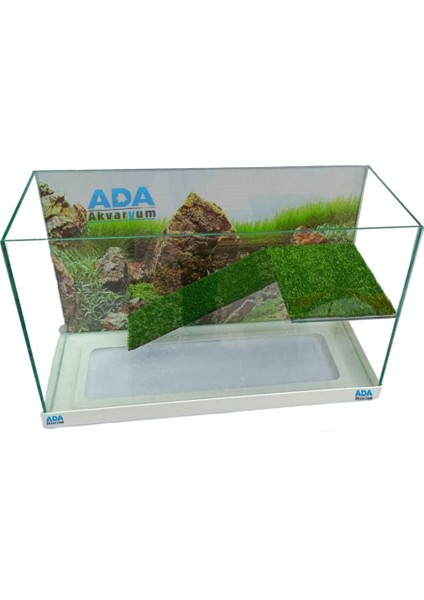 Su Kaplumbağası Akvaryumu Bahçeli Rampalı Dinlenme 50X30X25 cm Arka Plan Hediyeli modelleri