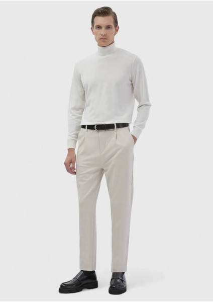 Ekru Tam Balıkçı Yaka Düz Örgü Yün Karışımlı Triko Kazak fiyatları