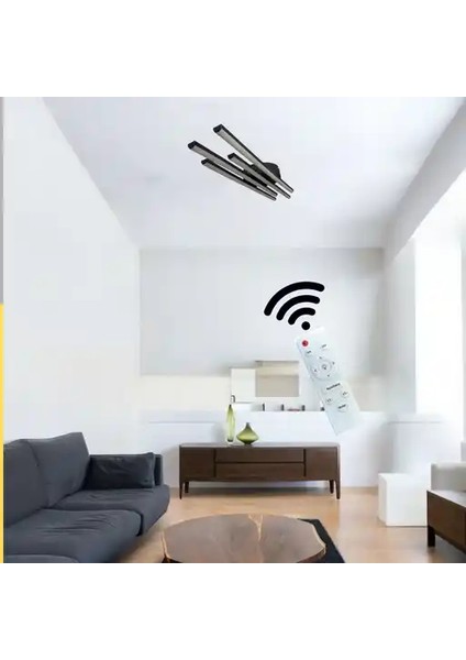 Siyah Gövde, Kumandalı ve 3 Renk Işık, 4 Kollu Plafonyer LED Avize fiyatları