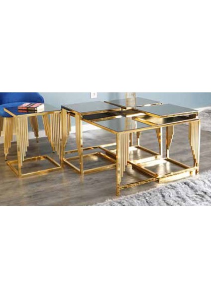 Mim Bronz - Gold Sütun Kare 4+1 Pizza Orta Sehpa fiyatları